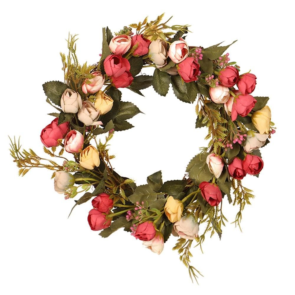 Artificial Rose Flower Wreath with Elegant Best for Front Door Wedding Birthday Party Wall Window Home Decor, 16 Inch