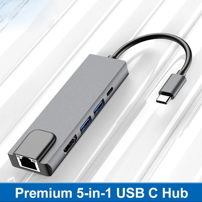 5 In 1 USB Type C Hub HDMI Rj45 Lan Adapter USB C To Gigabit Ethernet Adapter