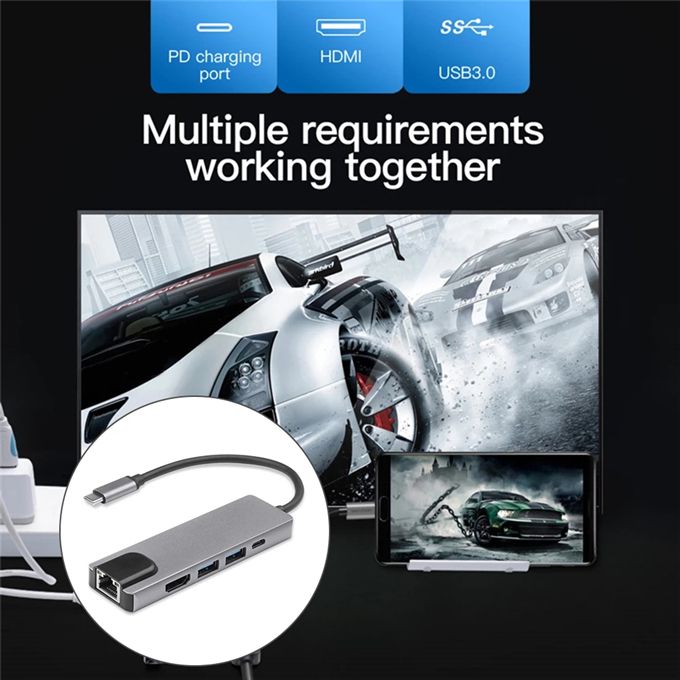 5 In 1 USB Type C Hub HDMI Rj45 Lan Adapter USB C To Gigabit Ethernet Adapter