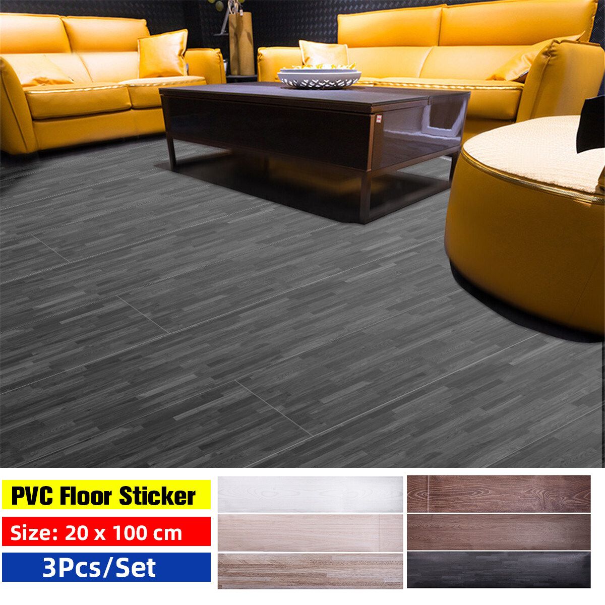 3Pcs PVC Self-Adhesive Vinyl Floor DIY Wood Floor Sticker Waterproof Anti-slip Home Floor Paper WDF009