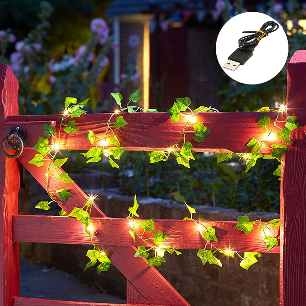 Artificial Pts LED String Light, 1PCS Green Leaf Ivy Vine Fairy Light String Maple Leaves Lamp Gard DIY Hanging Lighting--White--Battery 10M 100LED