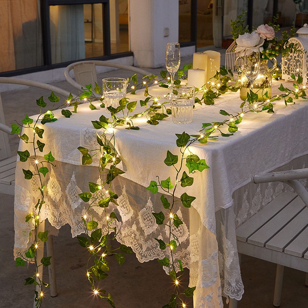 Artificial Pts LED String Light, 1PCS Green Leaf Ivy Vine Fairy Light String Maple Leaves Lamp Gard DIY Hanging Lighting--White--Battery 10M 100LED