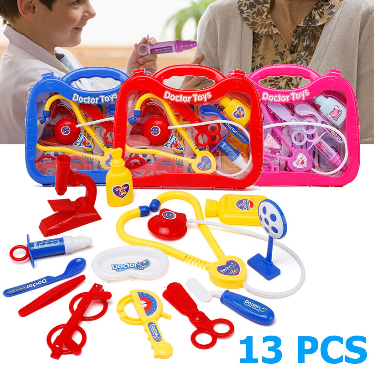 13pcs Kids Funny Play Toy Set Real Life Cosplay Doctor Game Toy Auscultation Box Doctor Play For Children Purple