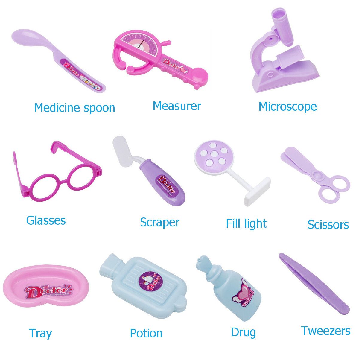 13pcs Kids Funny Play Toy Set Real Life Cosplay Doctor Game Toy Auscultation Box Doctor Play For Children Purple
