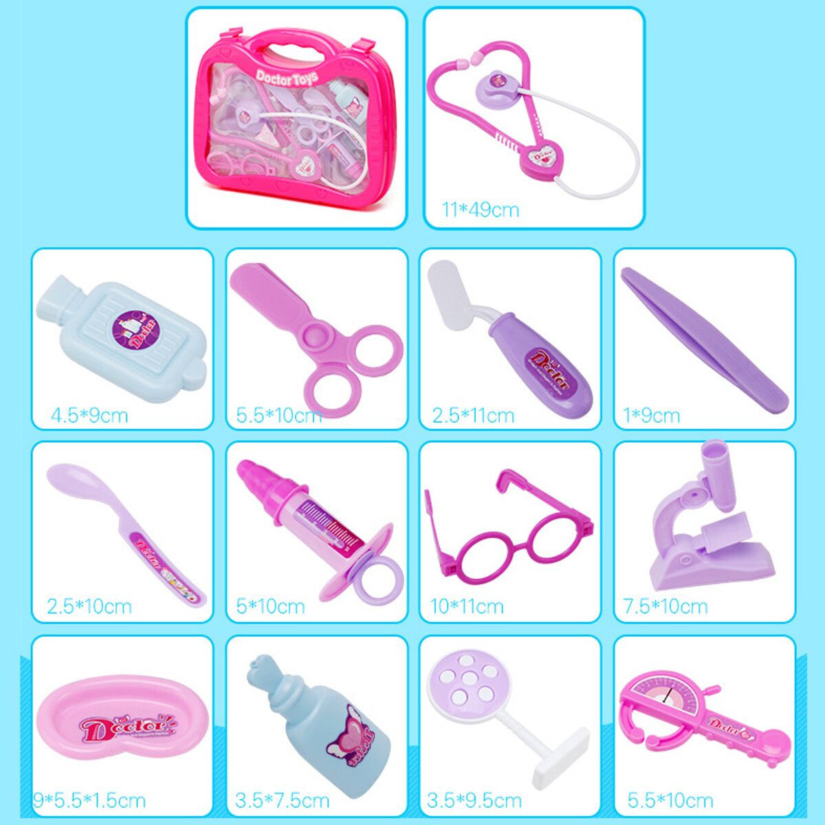 13pcs Kids Funny Play Toy Set Real Life Cosplay Doctor Game Toy Auscultation Box Doctor Play For Children Purple
