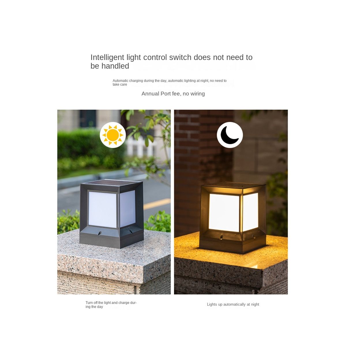 LED Solar Column Headlight Solar Powered Pillar Lamp