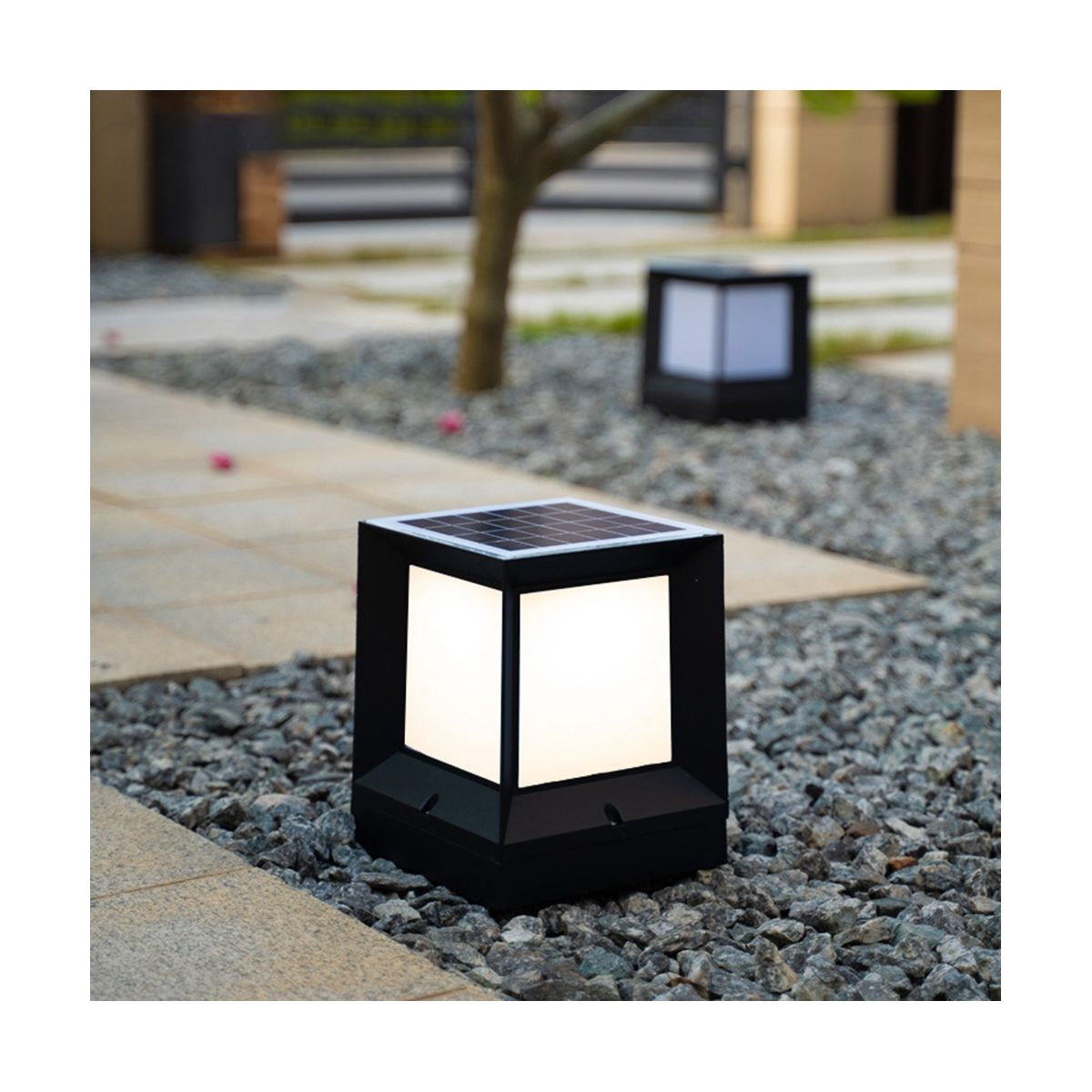 LED Solar Column Headlight Solar Powered Pillar Lamp