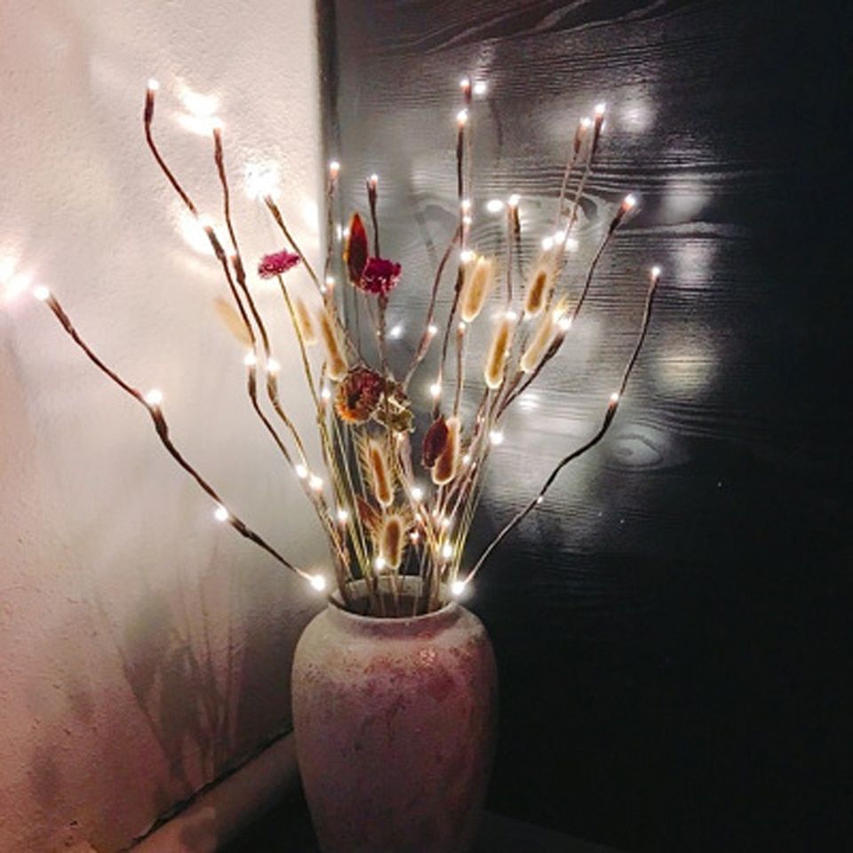 LED Willow Tree Branch Lamp Floral Night Lights 20 LED Vase Floral Lights Home Christmas Birthday Party Garden Indoor Decoration--Pink--