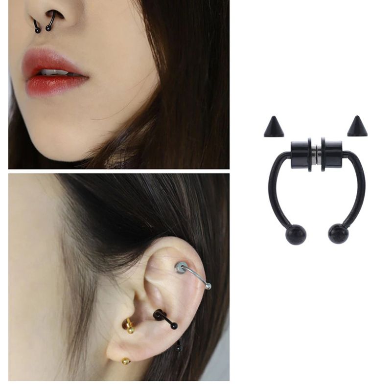 3 Nose Rings Non Piercing Fake Magnetic Horseshoe-gold/silver/black