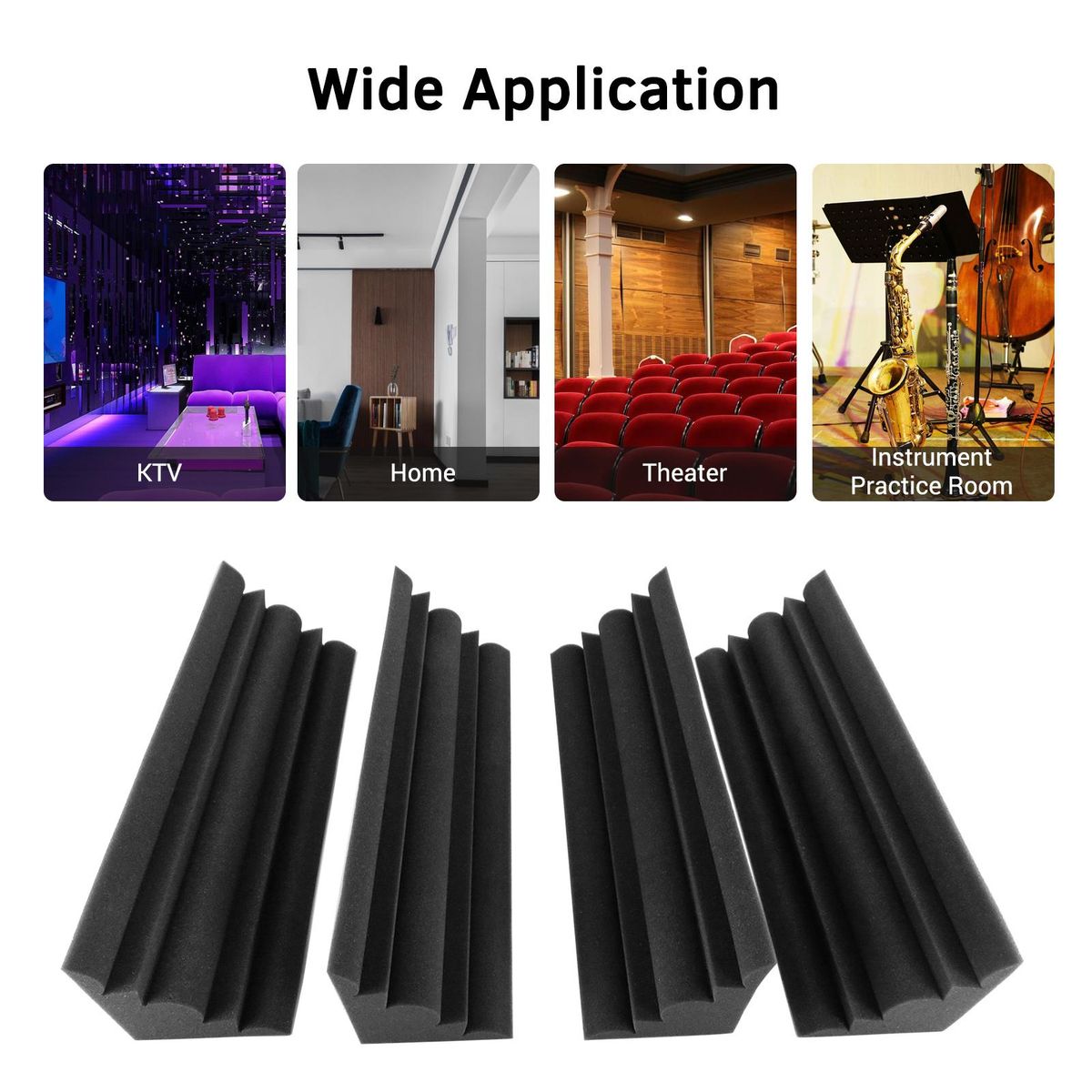 4 PCS 30 * 18 * 18 cm Acoustic Foam Panels High Density Sound Insulation Fire Retardant Bass Strap Foam for Home Studio Theater