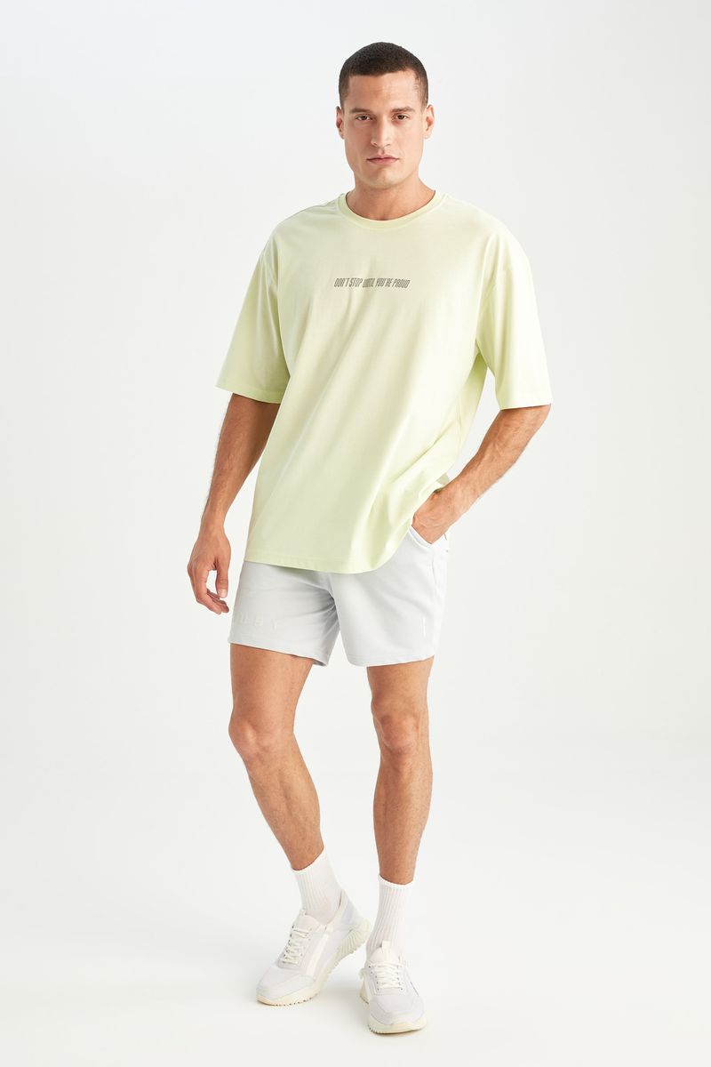 Man - Crew Neck Oversize Fit Knitted T-Shirt-Turquoise