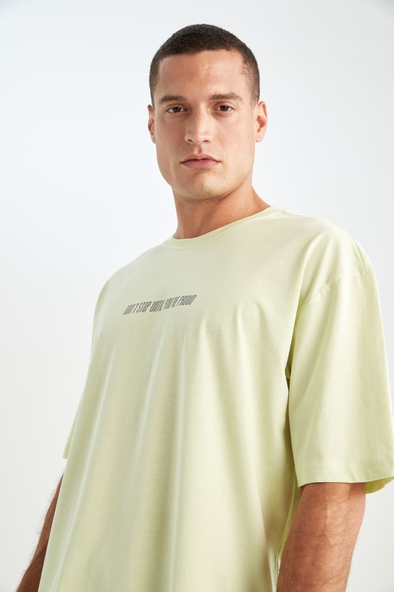 Man - Crew Neck Oversize Fit Knitted T-Shirt-Turquoise