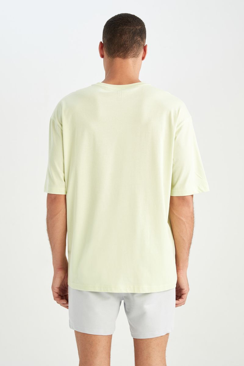 Man - Crew Neck Oversize Fit Knitted T-Shirt-Turquoise