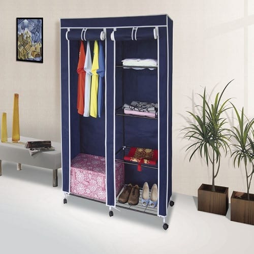 Mobile Wardrobe with Zipper & Wheels - Blue