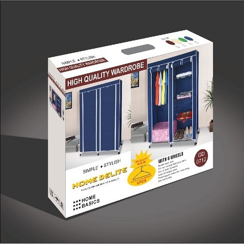 Mobile Wardrobe with Zipper & Wheels - Blue