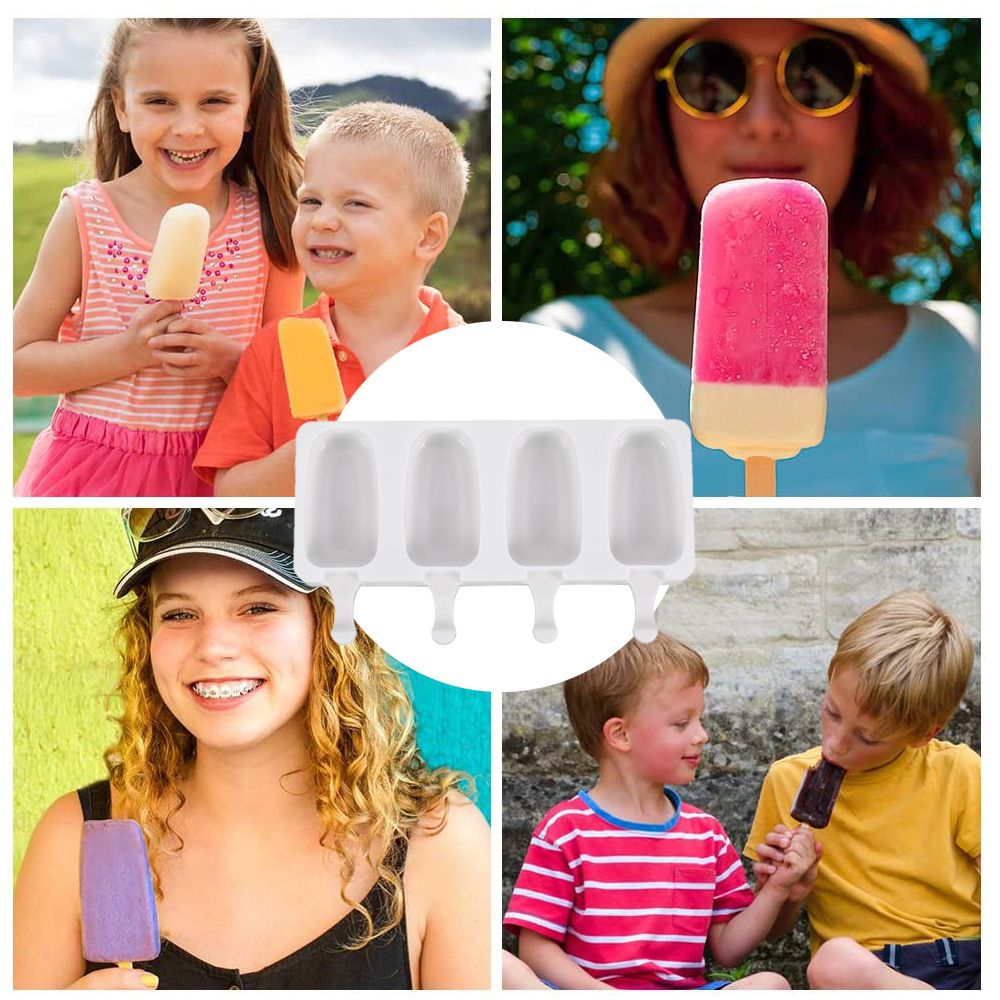 3D DIY Silicone Ice Cream Mold Handmade Eco-Friendly Popsicle Mold Mousse Dessert Freezer Juice Ice Cube Tray Barrel Maker Mould-50Pcs Sticks