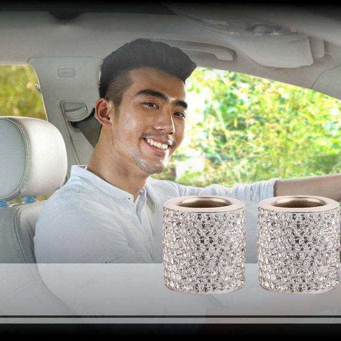 2x Crystal Diamond Car Headrest Head Rest Collars Rings Decors White
