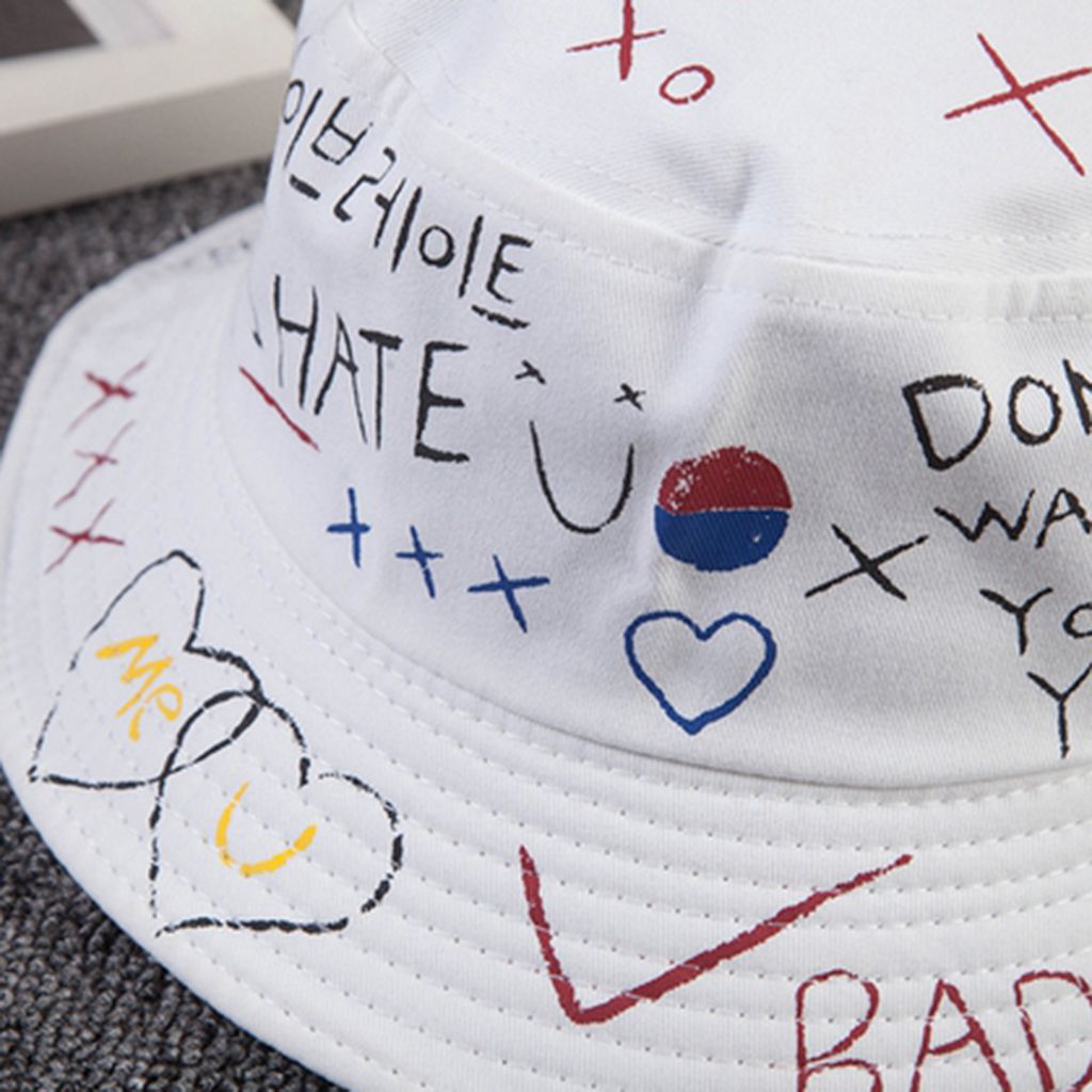 Graffiti Creative Pattern Hat Bob Woman Men Fishing White