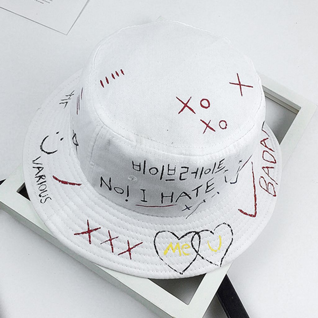 Graffiti Creative Pattern Hat Bob Woman Men Fishing White