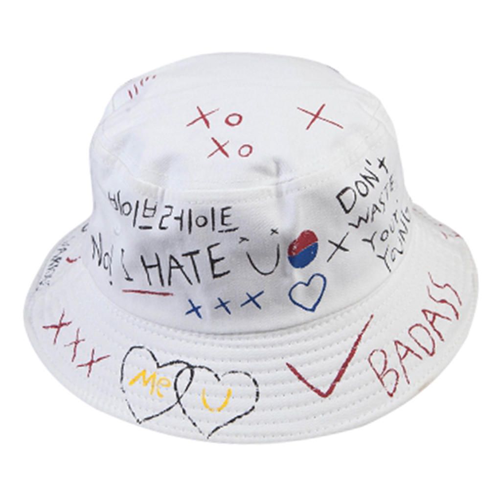 Graffiti Creative Pattern Hat Bob Woman Men Fishing White