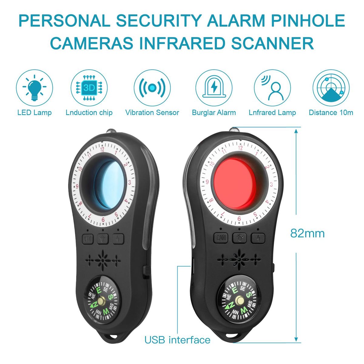 Personal Security Alarm Candid Camera Detector  Cameras Infrared Scanner Burglar Alarm Wireless Signal Scanner, Security Motion Vibration Sensor for Travel, Home, Hotels