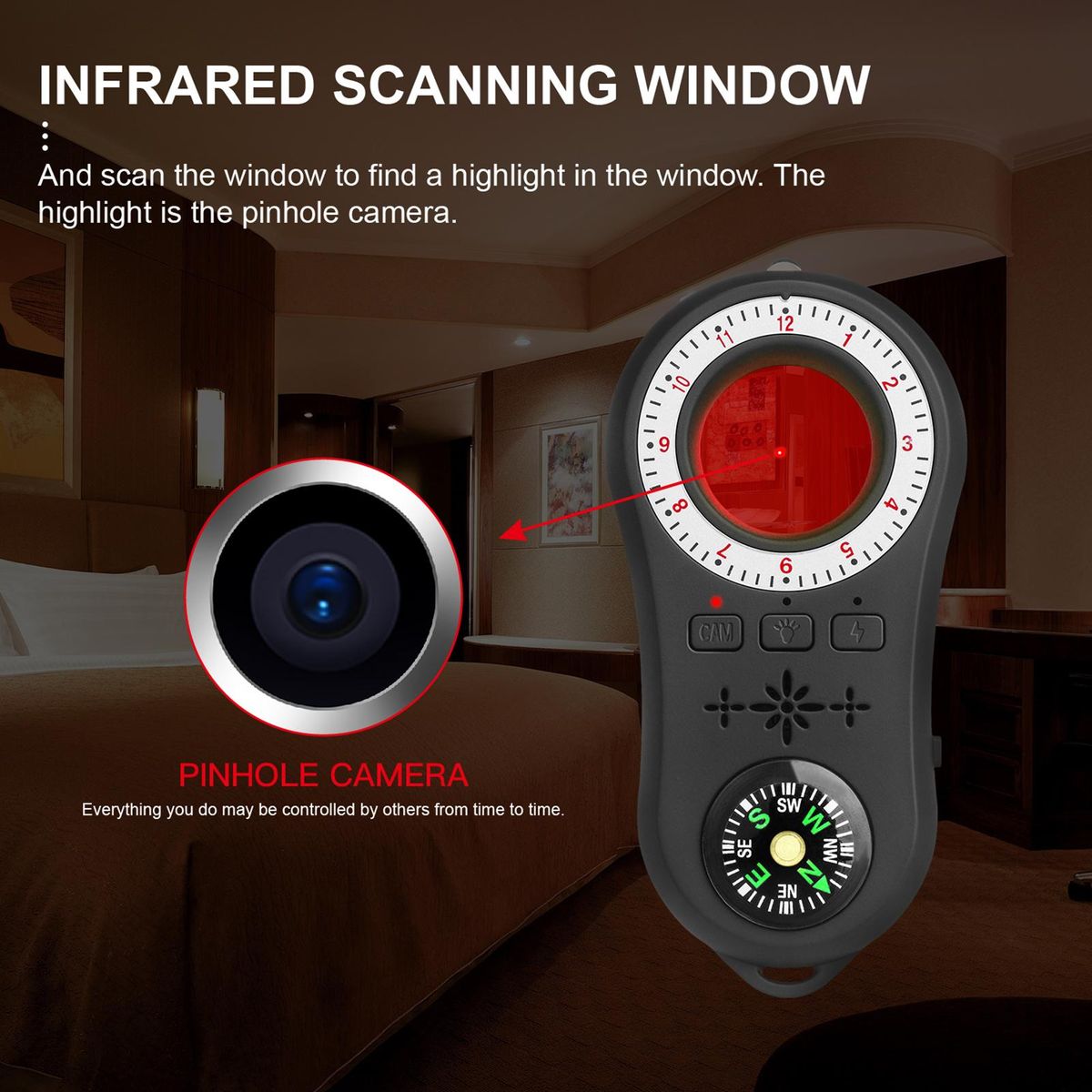 Personal Security Alarm Candid Camera Detector  Cameras Infrared Scanner Burglar Alarm Wireless Signal Scanner, Security Motion Vibration Sensor for Travel, Home, Hotels