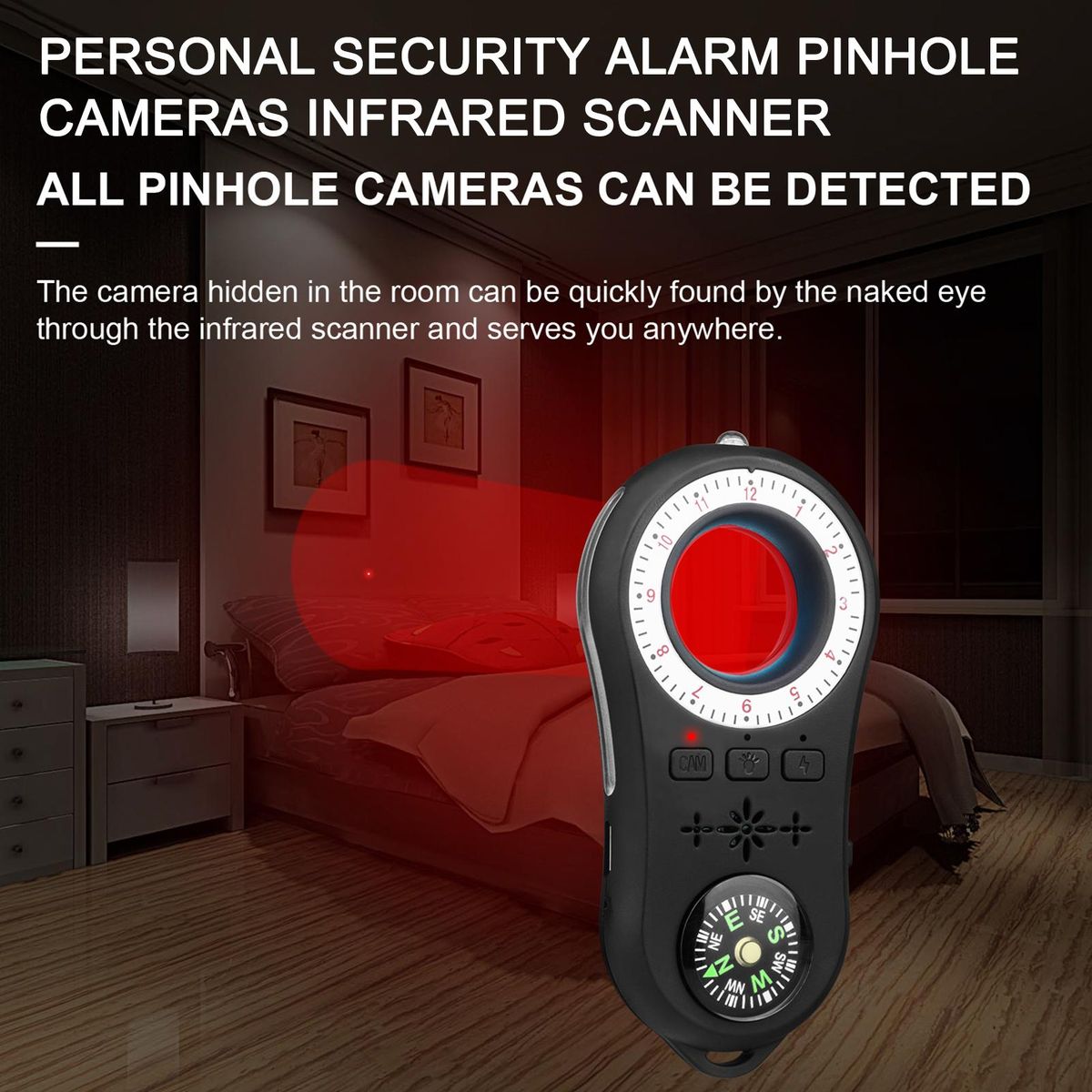Personal Security Alarm Candid Camera Detector  Cameras Infrared Scanner Burglar Alarm Wireless Signal Scanner, Security Motion Vibration Sensor for Travel, Home, Hotels