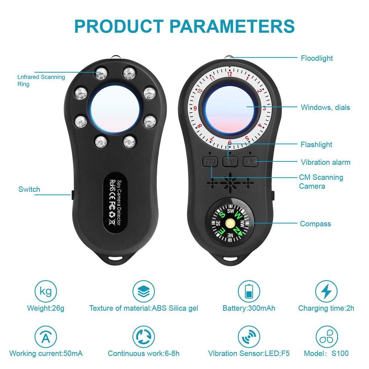 Personal Security Alarm Candid Camera Detector  Cameras Infrared Scanner Burglar Alarm Wireless Signal Scanner, Security Motion Vibration Sensor for Travel, Home, Hotels
