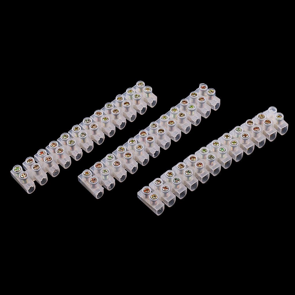 Set Of 3 3A Dual 12 Positon Screw Terminal Strip Block For Electrical