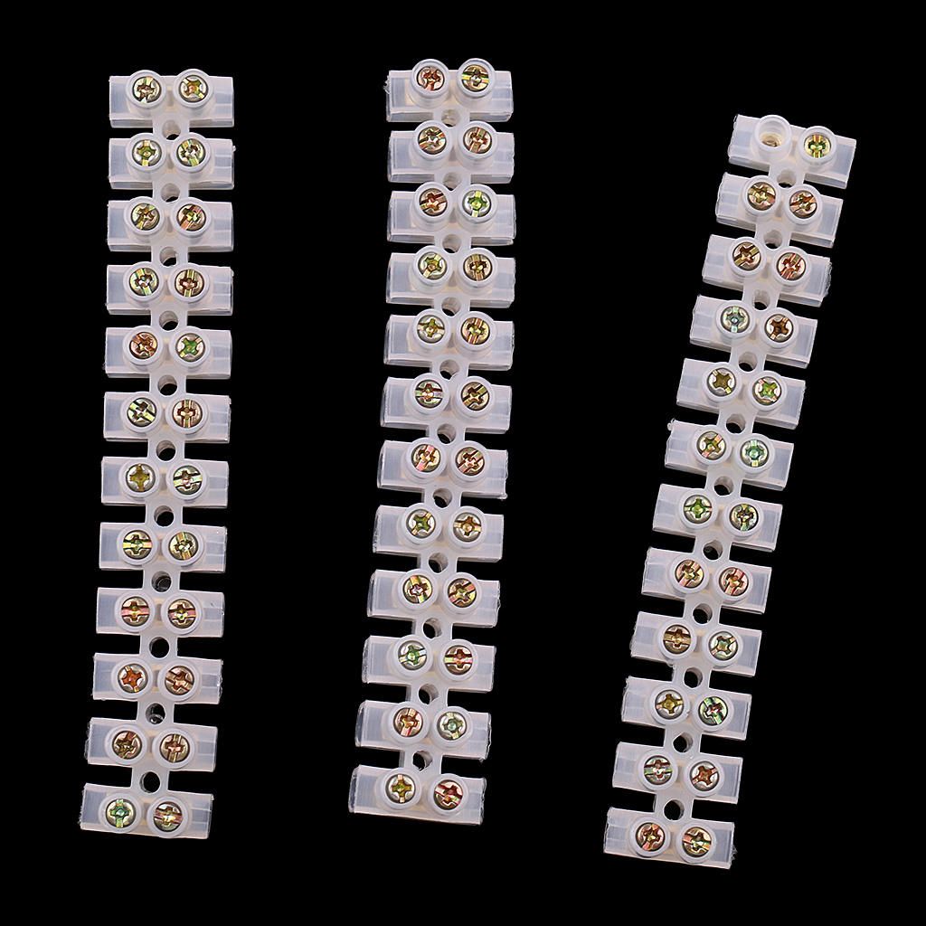 Set Of 3 3A Dual 12 Positon Screw Terminal Strip Block For Electrical