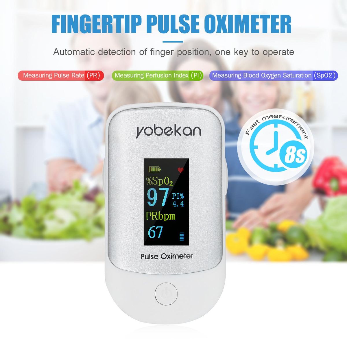 Fingertip Pulse Oximeter Pulse Oximeter Finger Pulse Blood Oxygen SpO2 Monitor LCD Oximeter SpO2 PR PI Monitor Mini Pulse Rate Measuring Gauge Blood Oxygen Meter 8s Rapid Reading
