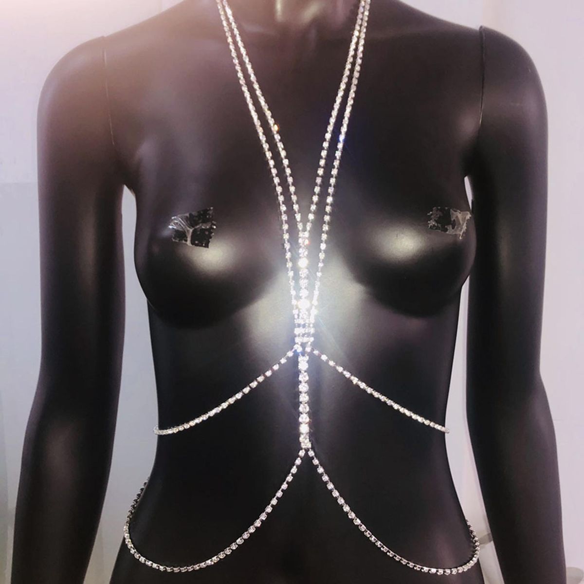 Rhinestone Inlay Bra Chain Rhinestone Body Chain Golden for Women Silver