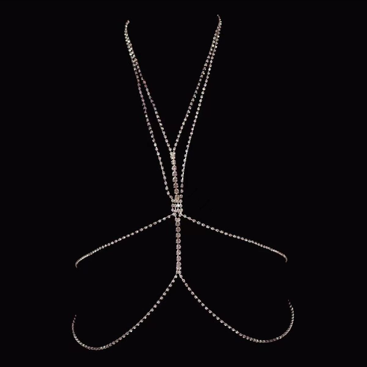 Rhinestone Inlay Bra Chain Rhinestone Body Chain Golden for Women Silver