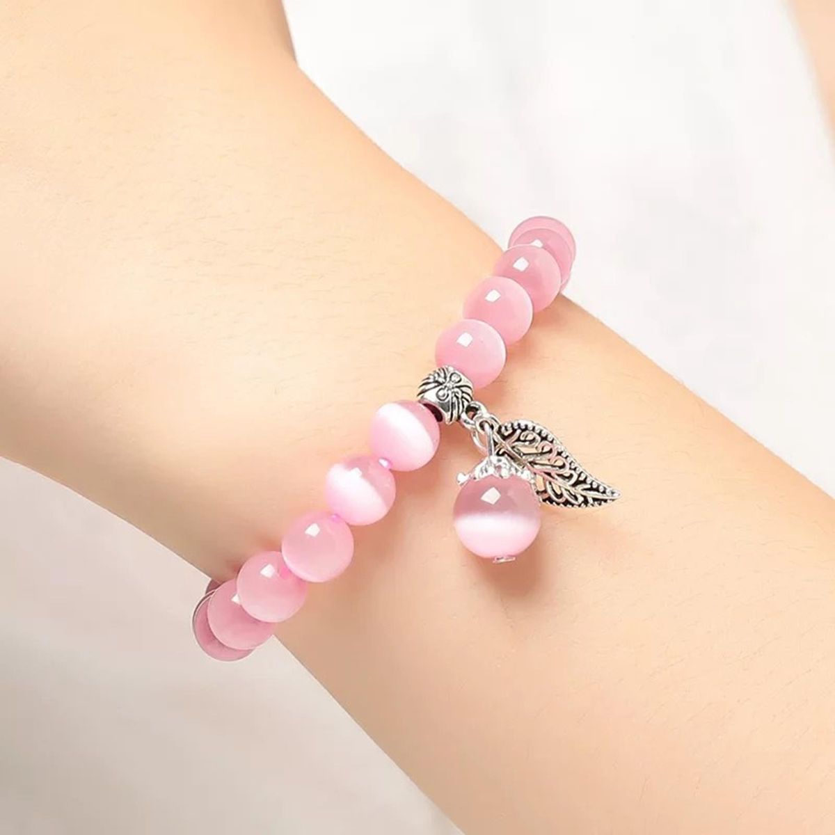 Opal Bracelet Faux Crystal Beaded Bracelet Pink