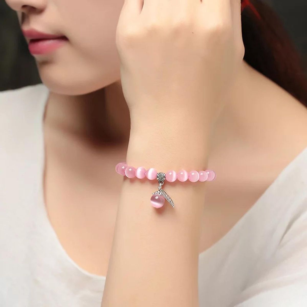 Opal Bracelet Faux Crystal Beaded Bracelet Pink