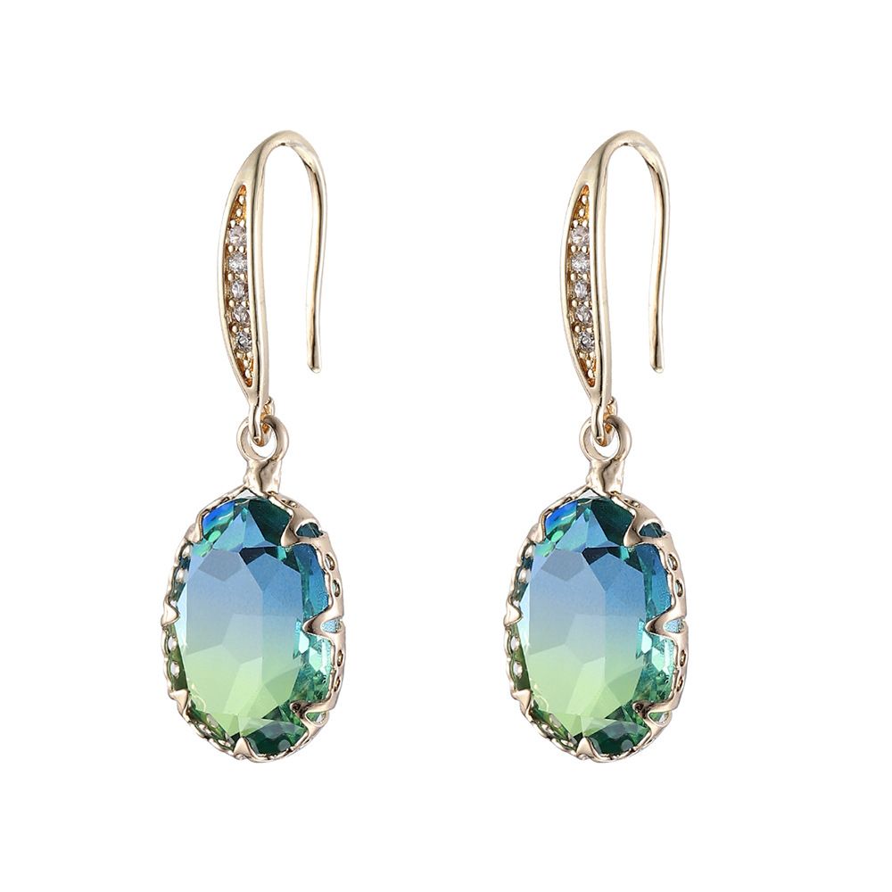 Elegant Cubic Zirconia Women Drop Earrings Inlaid Stud Earrings-Olive Green