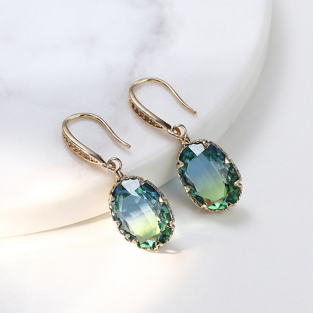 Elegant Cubic Zirconia Women Drop Earrings Inlaid Stud Earrings-Olive Green