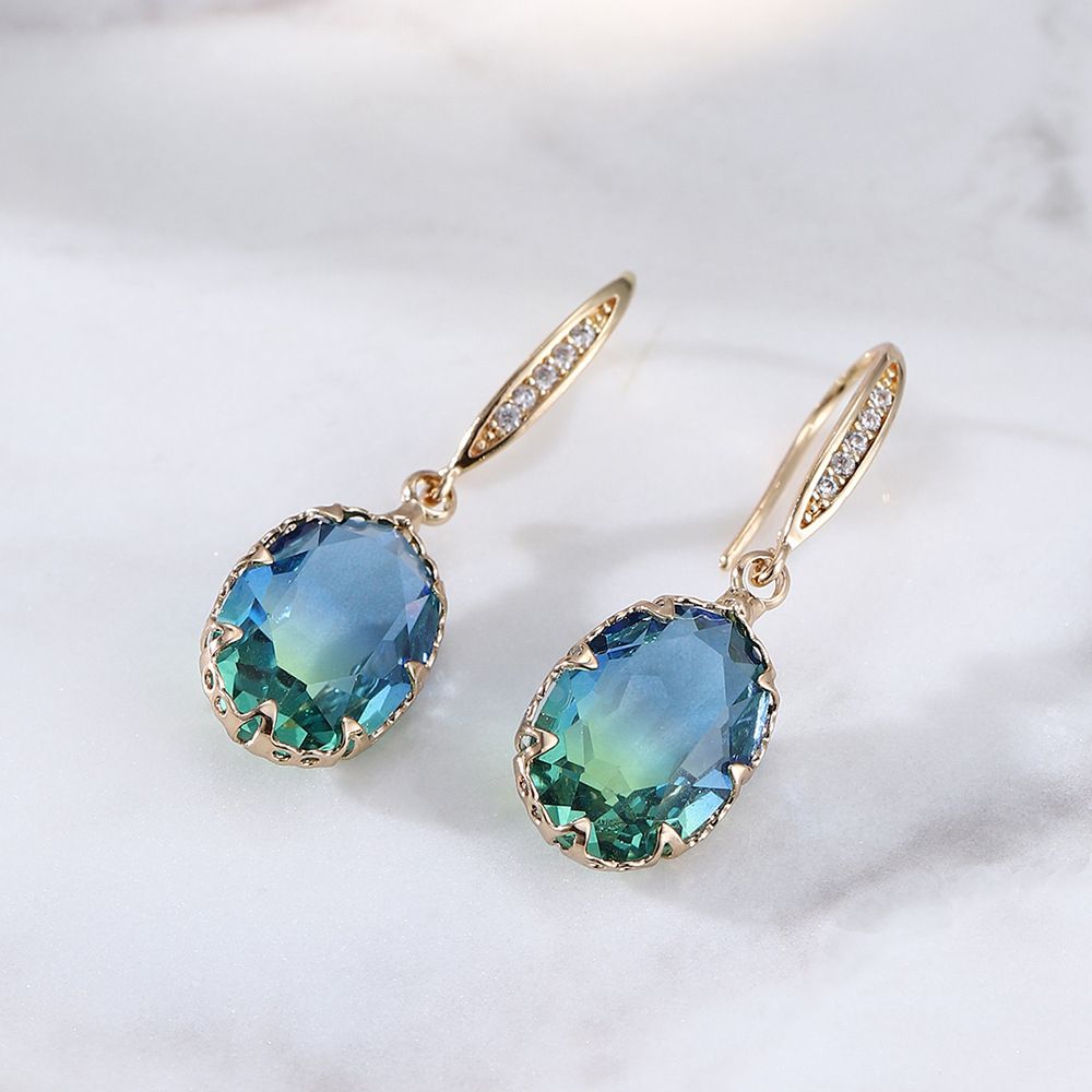 Elegant Cubic Zirconia Women Drop Earrings Inlaid Stud Earrings-Olive Green
