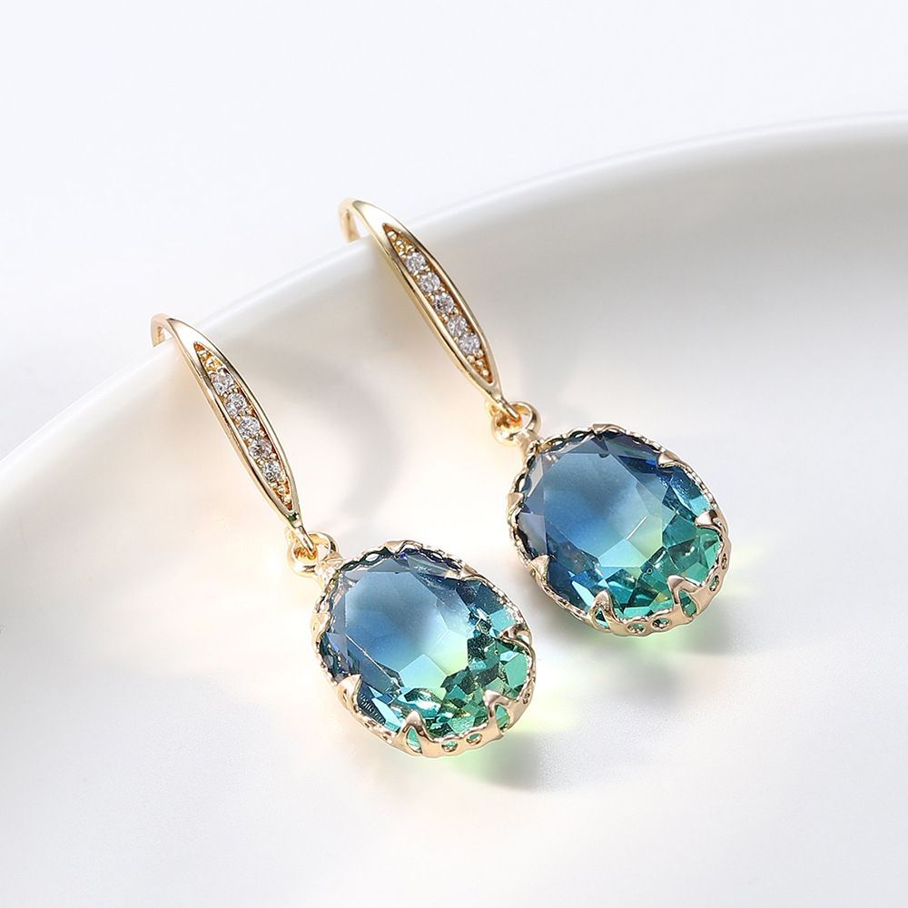 Elegant Cubic Zirconia Women Drop Earrings Inlaid Stud Earrings-Olive Green