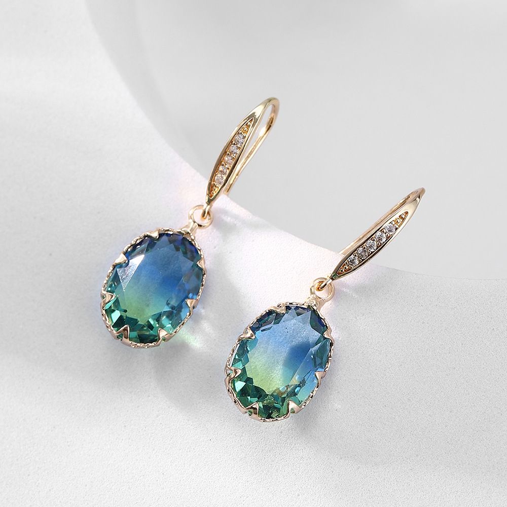 Elegant Cubic Zirconia Women Drop Earrings Inlaid Stud Earrings-Olive Green