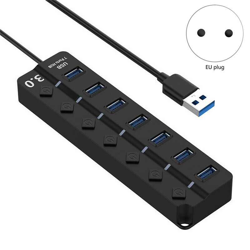 7 Port USB Hub 3.0 High Speed 5GBPS Multi USB Splitter On