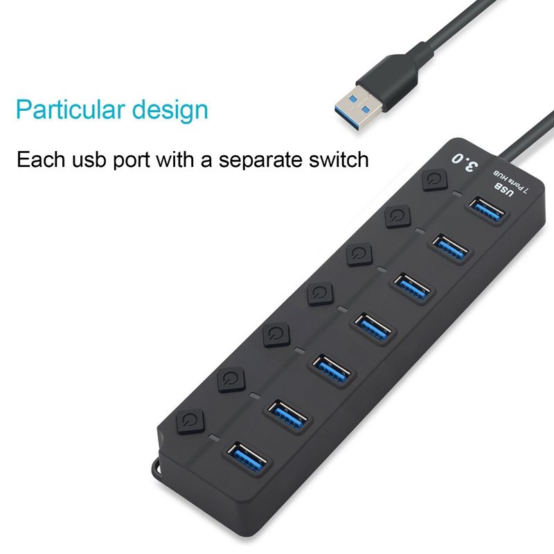 7 Port USB Hub 3.0 High Speed 5GBPS Multi USB Splitter On