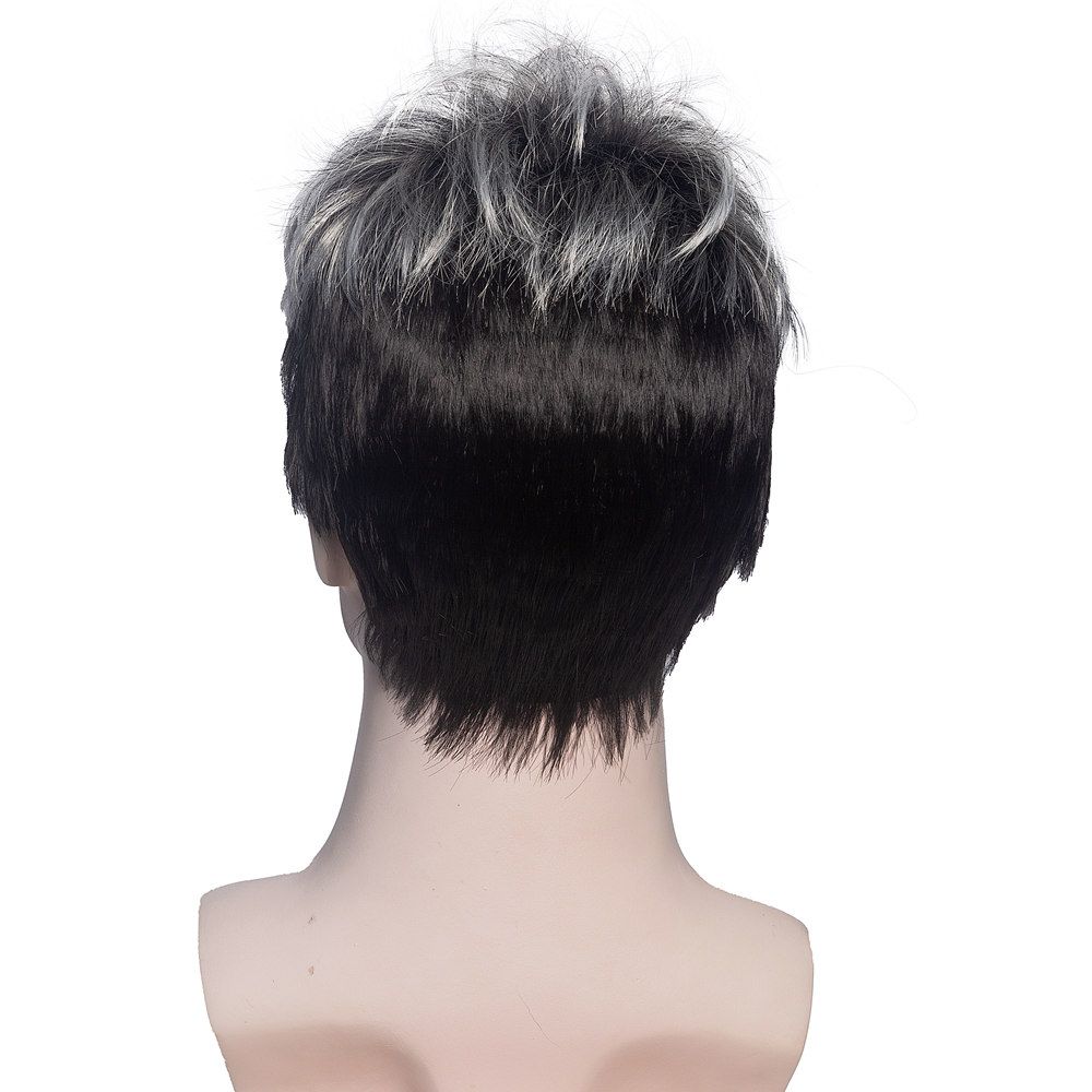 Men's Wigs Gray Black Elf Cut Wig With Bangs