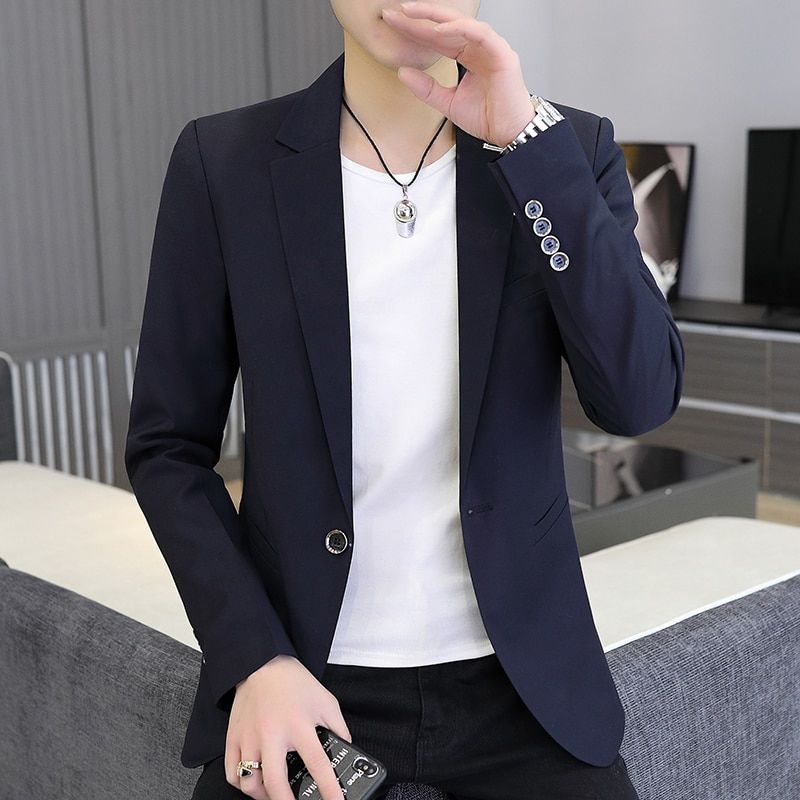 High Quality Mens Slim Fit B Business Casual B Suit Jacket Luxury-Black
