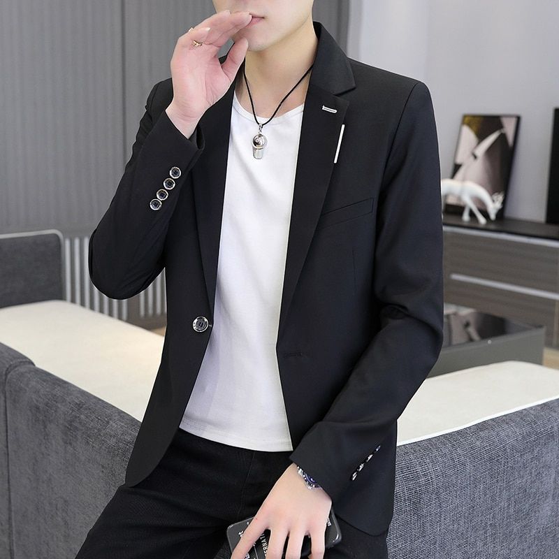 High Quality Mens Slim Fit B Business Casual B Suit Jacket Luxury-Black