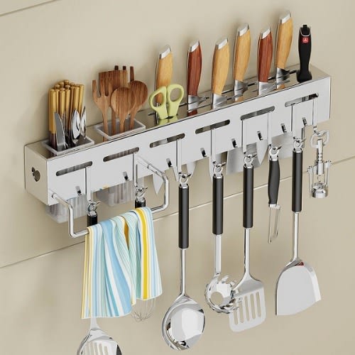 Wall Mounted Knife Cutlery Holder Rack With Hooks-60cm