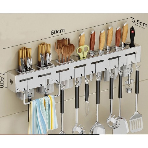 Wall Mounted Knife Cutlery Holder Rack With Hooks-60cm
