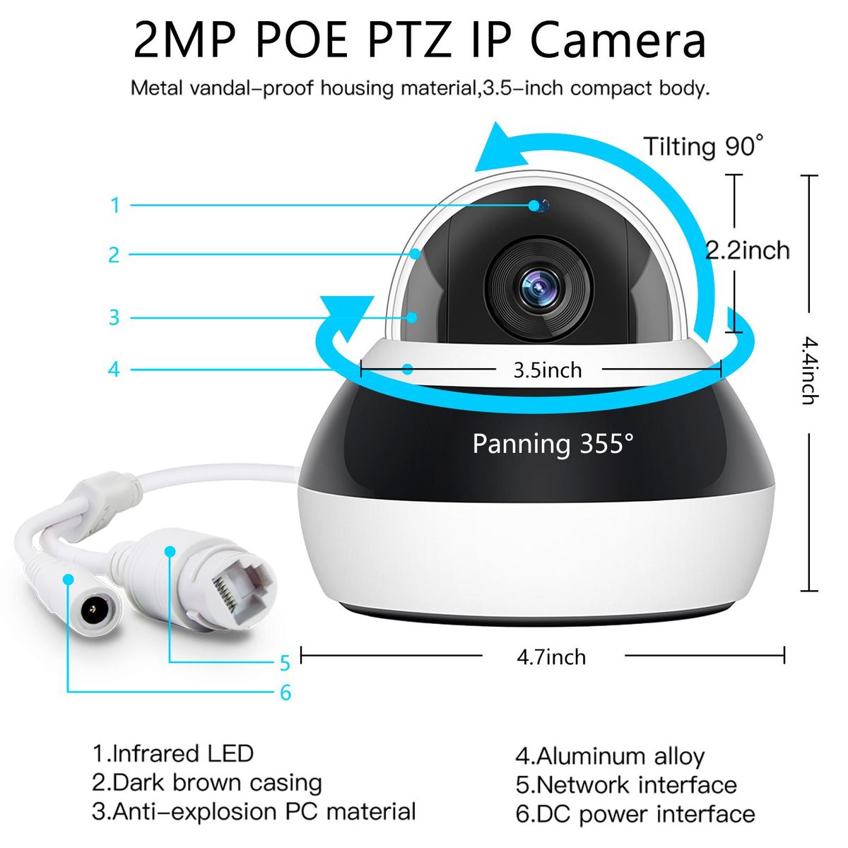 2MP Full High Definition POE PTZ Dome Camera,Outdoor Security Camera with Night Vision,Motion Detection,IP66 Waterproof