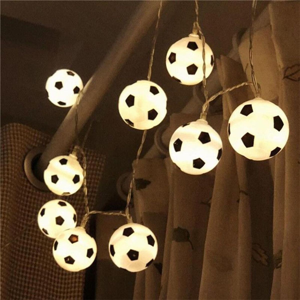 30 LED Football String Lights Indoor Football Outdoor Fairy Lights Garden Accessories Soccer Shaped Rope Lamp Football Home Decorations Lighting for Football World Celebration Bedroom Accessories