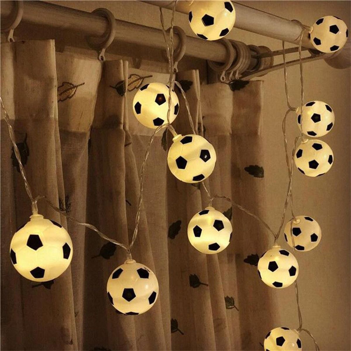 30 LED Football String Lights Indoor Football Outdoor Fairy Lights Garden Accessories Soccer Shaped Rope Lamp Football Home Decorations Lighting for Football World Celebration Bedroom Accessories